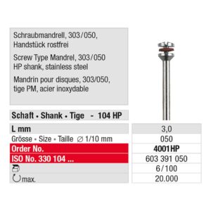 EDENTA | Mandrin pour disques 303/050 4001HP – Image 2