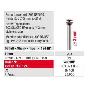 EDENTA | Mandrin pour disques 303 RF/050 4009HP – Image 2